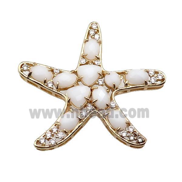 copper Star pendant pave white Cat Eye Crystal, gold plated