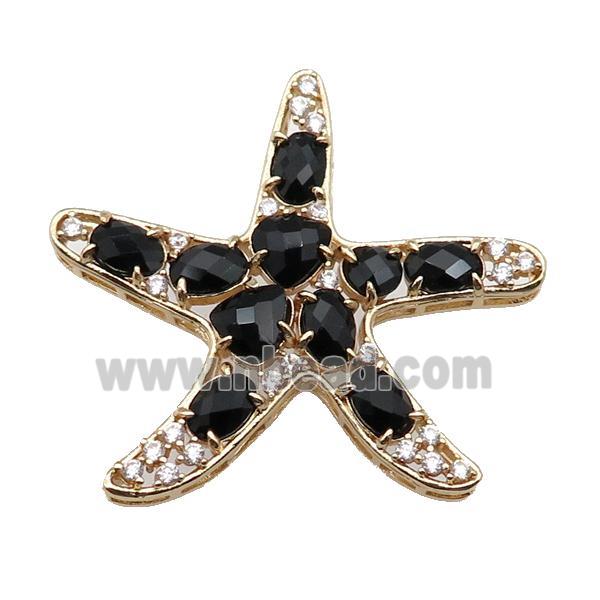 copper Star pendant pave black Cat Eye Crystal, gold plated