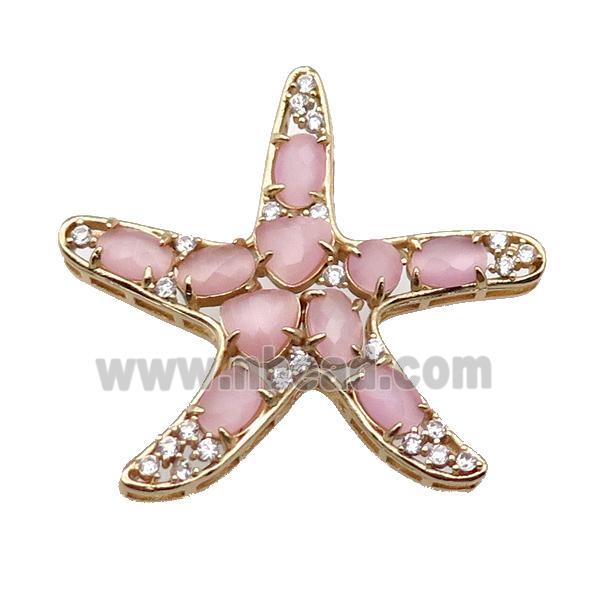 copper Star pendant pave pink Cat Eye Crystal, gold plated