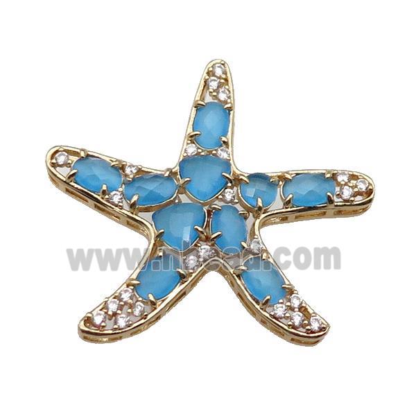 copper Star pendant pave blue Cat Eye Crystal, gold plated