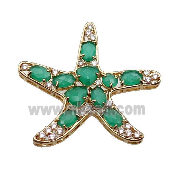 copper Star pendant pave green Cat Eye Crystal, gold plated