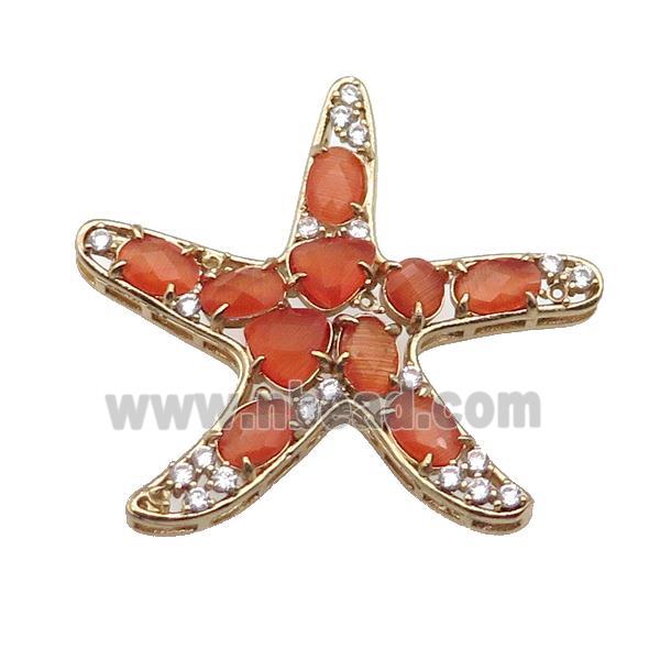 copper Star pendant pave orange Cat Eye Crystal, gold plated