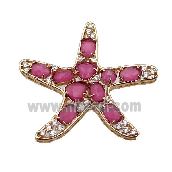 copper Star pendant pave hotpink Cat Eye Crystal, gold plated