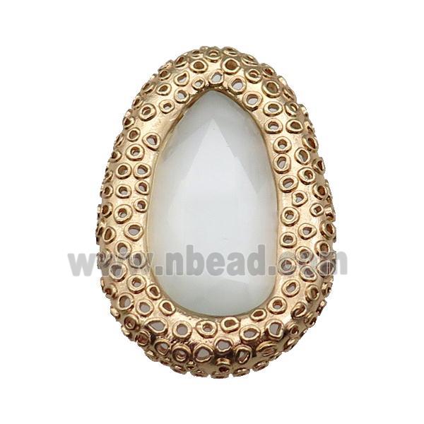 copper oval beads pave white Cat Eye Crystal, gold plated