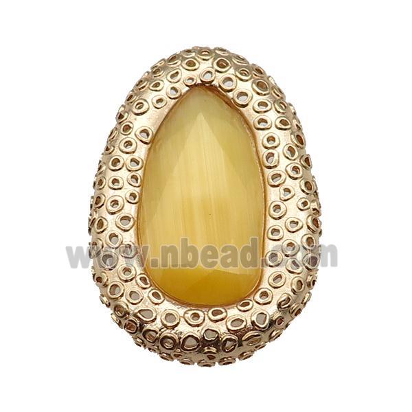 copper oval beads pave yellow Cat Eye Crystal, gold plated