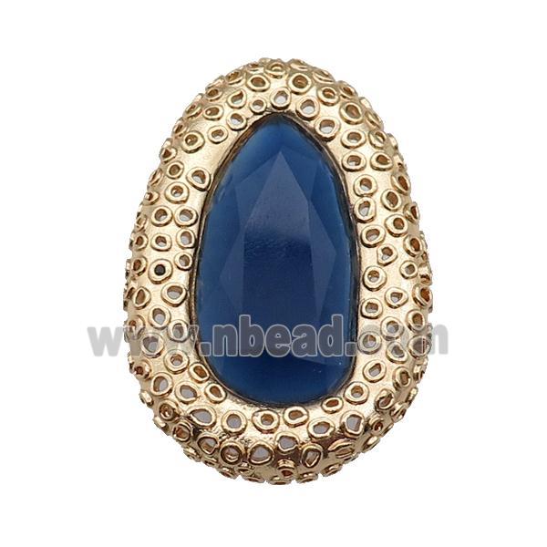 copper oval beads pave darkblue Cat Eye Crystal, gold plated