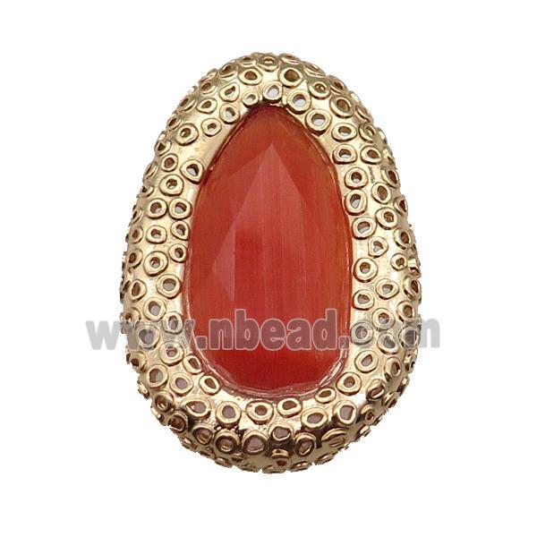 copper oval beads pave orange Cat Eye Crystal, gold plated