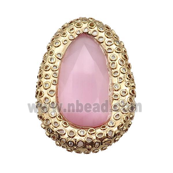 copper oval beads pave pink Cat Eye Crystal, gold plated