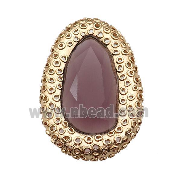 copper oval beads pave purple Cat Eye Crystal, gold plated