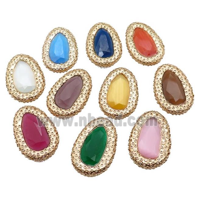 copper oval beads pave Cat Eye Crystal, gold plated, mixed