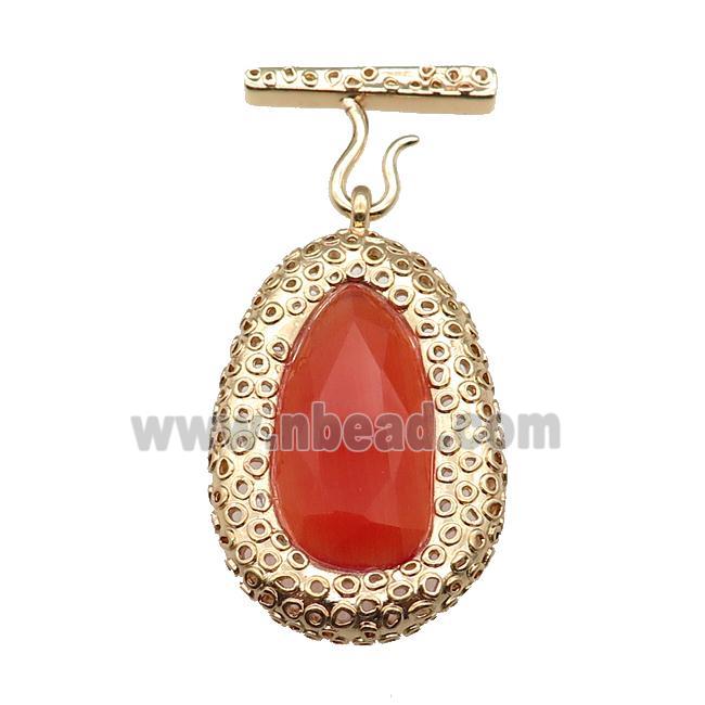 copper oval pendant pave orange Cat Eye Crystal, gold plated