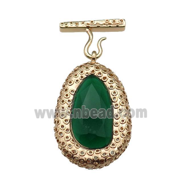 copper oval pendant pave green Cat Eye Crystal, gold plated