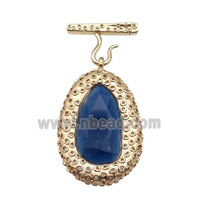 copper oval pendant pave blue Cat Eye Crystal, gold plated