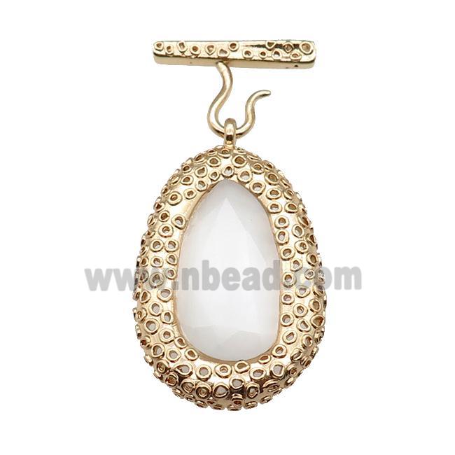 copper oval pendant pave white Cat Eye Crystal, gold plated