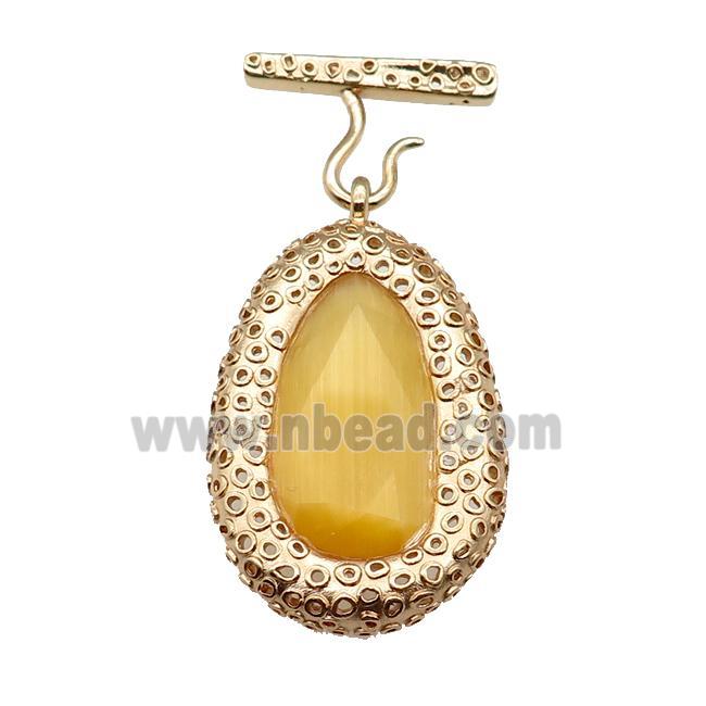 copper oval pendant pave yellow Cat Eye Crystal, gold plated