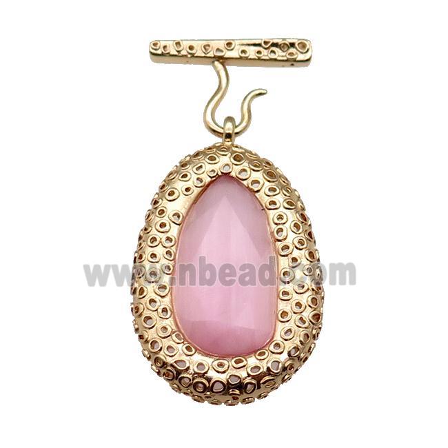 copper oval pendant pave pink Cat Eye Crystal, gold plated
