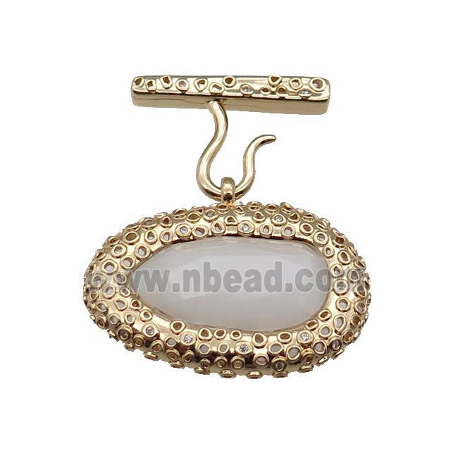 copper oval pendant pave white Cat Eye Crystal, gold plated