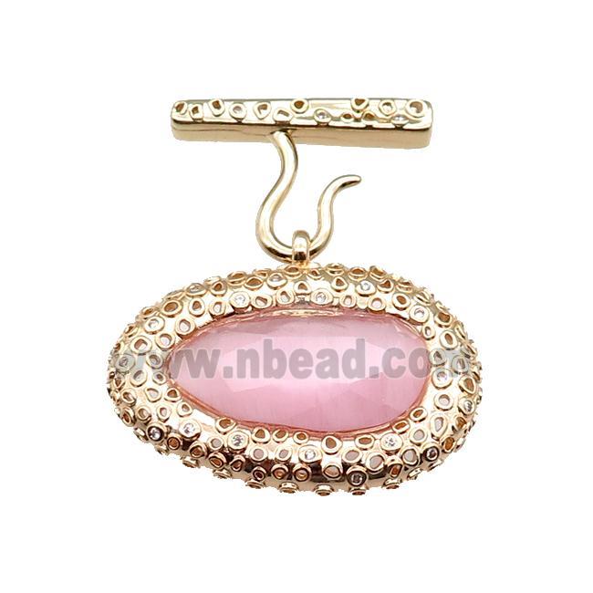 copper oval pendant pave pink Cat Eye Crystal, gold plated