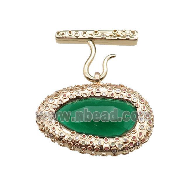 copper oval pendant pave green Cat Eye Crystal, gold plated