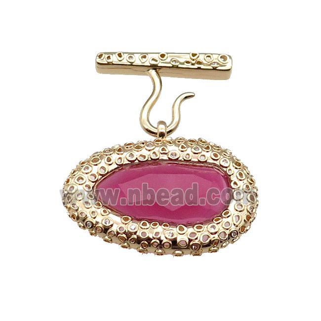 copper oval pendant pave hotpink Cat Eye Crystal, gold plated