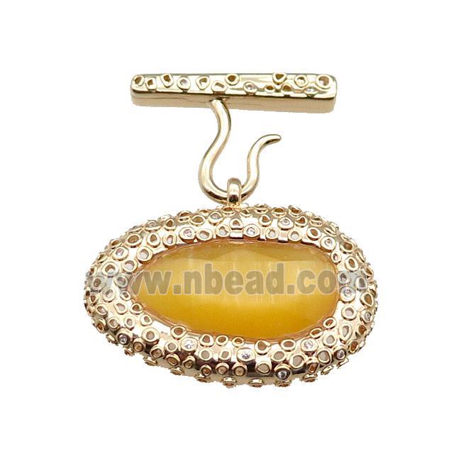 copper oval pendant pave yellow Cat Eye Crystal, gold plated