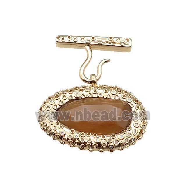 copper oval pendant pave coffee Cat Eye Crystal, gold plated