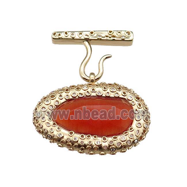copper oval pendant pave ornage Cat Eye Crystal, gold plated
