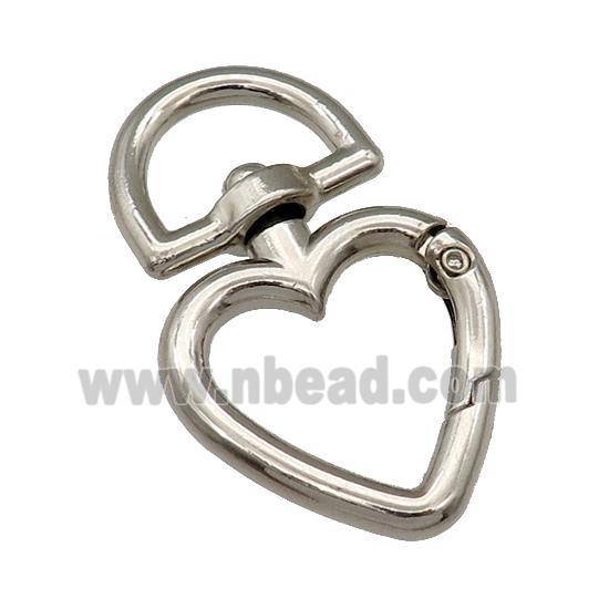 Alloy Carabiner Clasp, heart, platinum plated