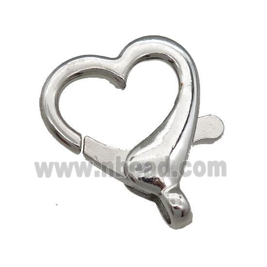 Alloy Lobster Clasp, platinum plated, heart