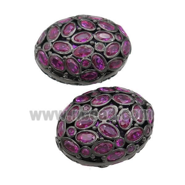 copper oval beads pave hotpink zircon, black plated
