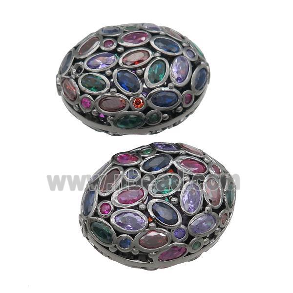 copper oval beads pave multicolor zircon, black plated