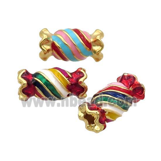 Alloy Candy Beads Multicolor Enamel Large Hole Gold Plated