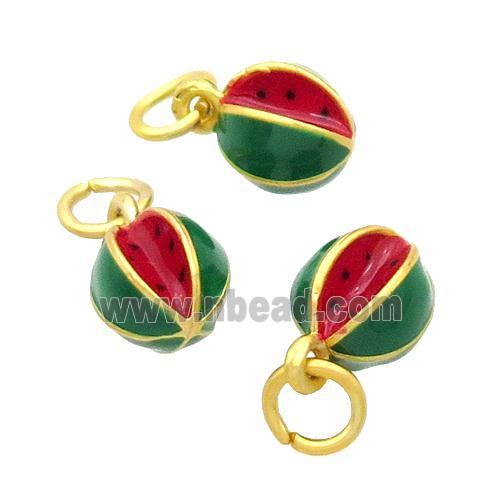 Alloy Watermelon Pendant Charm Green Red Enamel Gold Plated