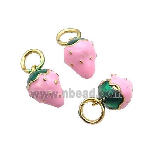 Alloy Strawberry Pendant Pink Enamel Gold Plated