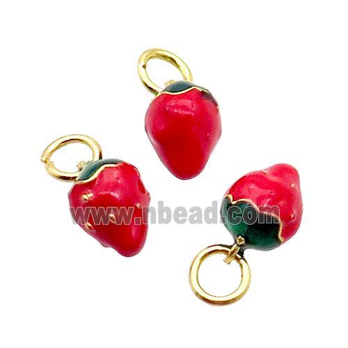 Alloy Strawberry Pendant Red Enamel Gold Plated