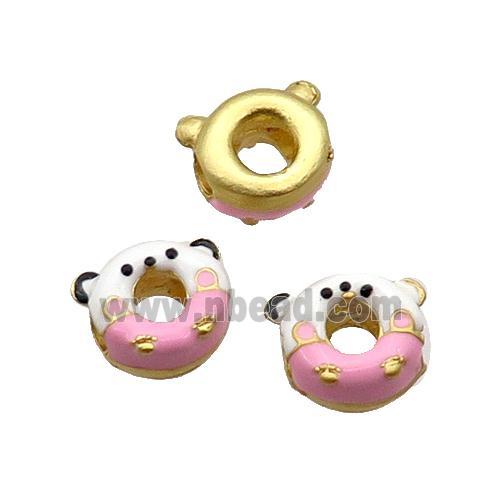 Alloy Kawaii Beads Emoji Pink Enamel Large Hole Gold Plated