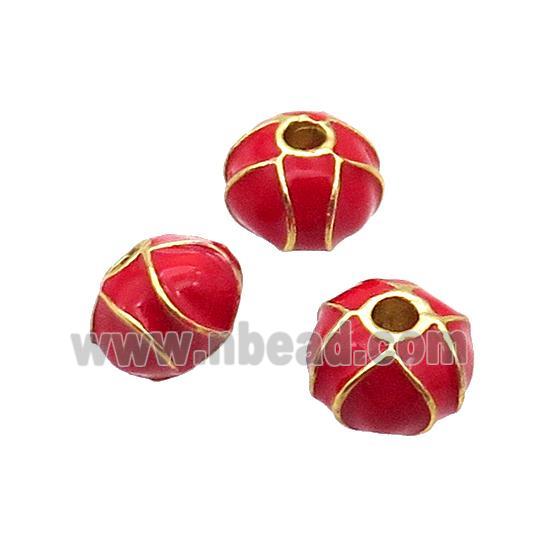 Alloy Rondelle Beads Red Enamel Large Hole Gold Plated