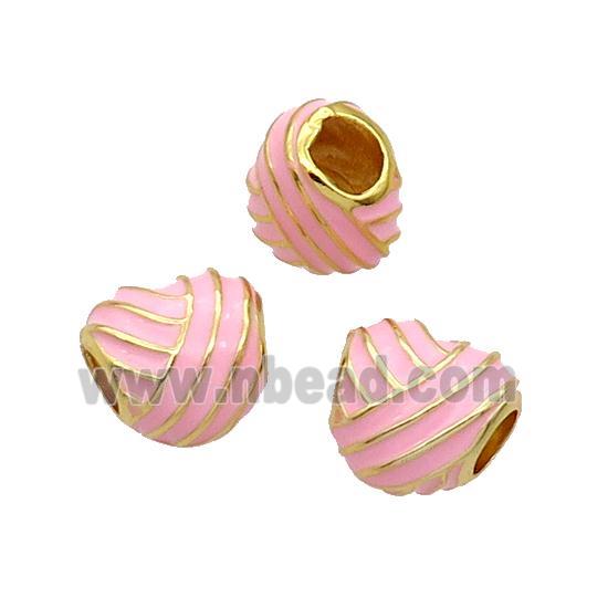 Copper Heart Beads Pink Enamel Large Hole Gold Plated