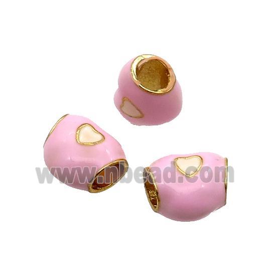 Alloy Heart Beads Pink Enamel Large Hole Gold Plated