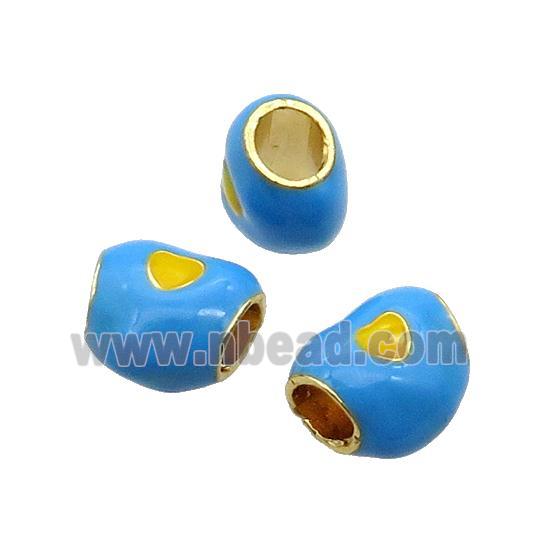 Alloy Heart Beads Blue Enamel Large Hole Gold Plated