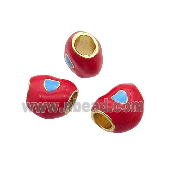 Alloy Heart Beads Red Enamel Large Hole Gold Plated