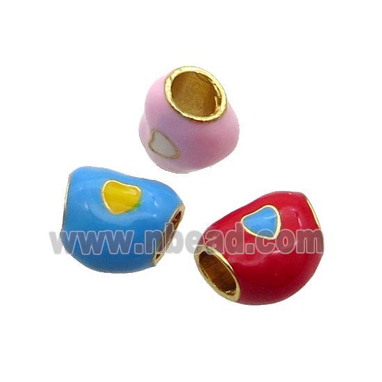 Alloy Heart Beads Enamel Large Hole Gold Plated Mixed