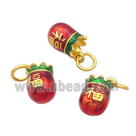 Alloy MoneyBag Pendant Red Enamel Gold Plated
