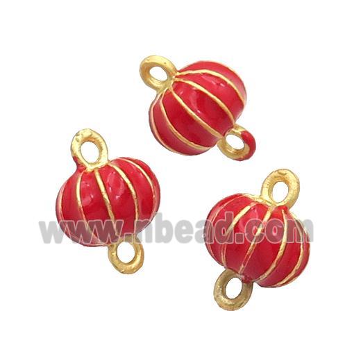 Alloy Pumpkin Connector Red Enamel Lantern Gold Plated