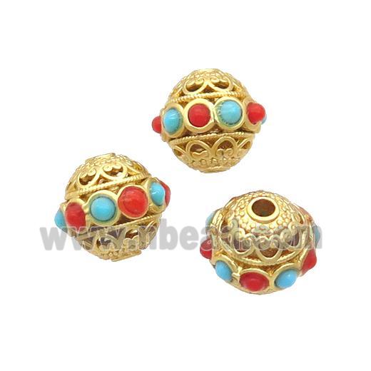 Copper Round Beads Enamel Hollow Gold Plated