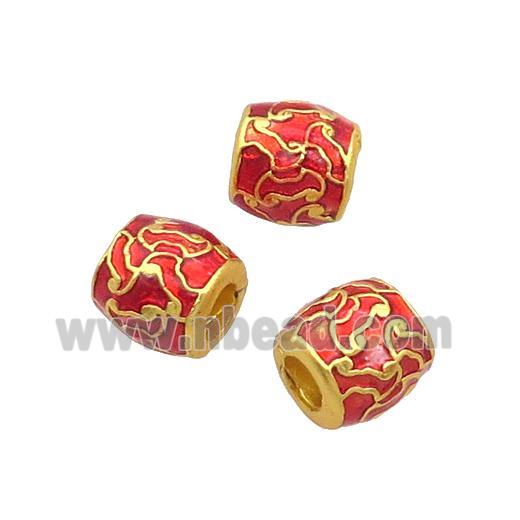 Alloy Barrel Beads Red Enamel Gold Plated