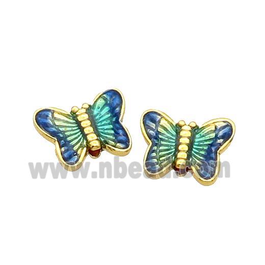 Alloy Butterfly Beads Blue Enamel Gold Plated