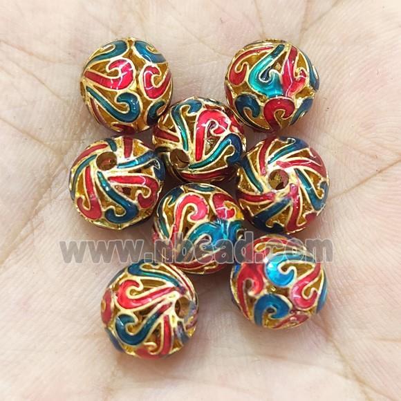 Alloy Round Beads Multicolor Enamel Gold Plated