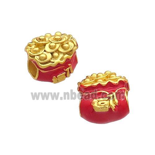 Alloy Beads Red Enamel Large Hole Duck Gold