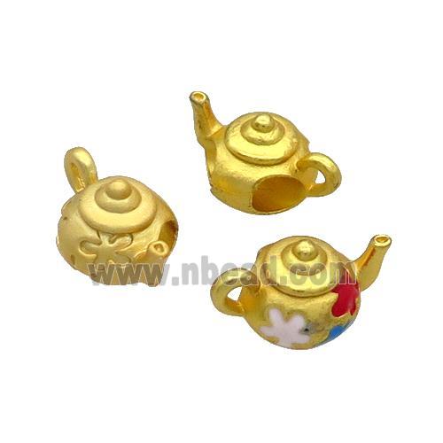 Alloy Teapot Beads Enamel Large Hole Duck Gold
